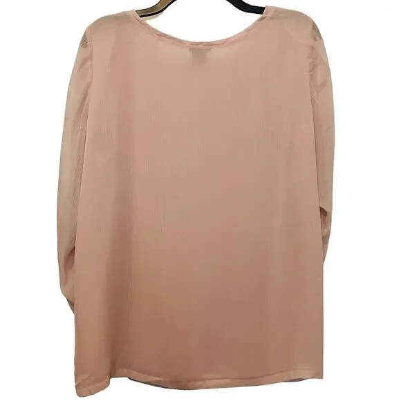 Ann Taylor Pink Sheer Blouse Top Cinch Sleeve Large - Picture 5 of 7